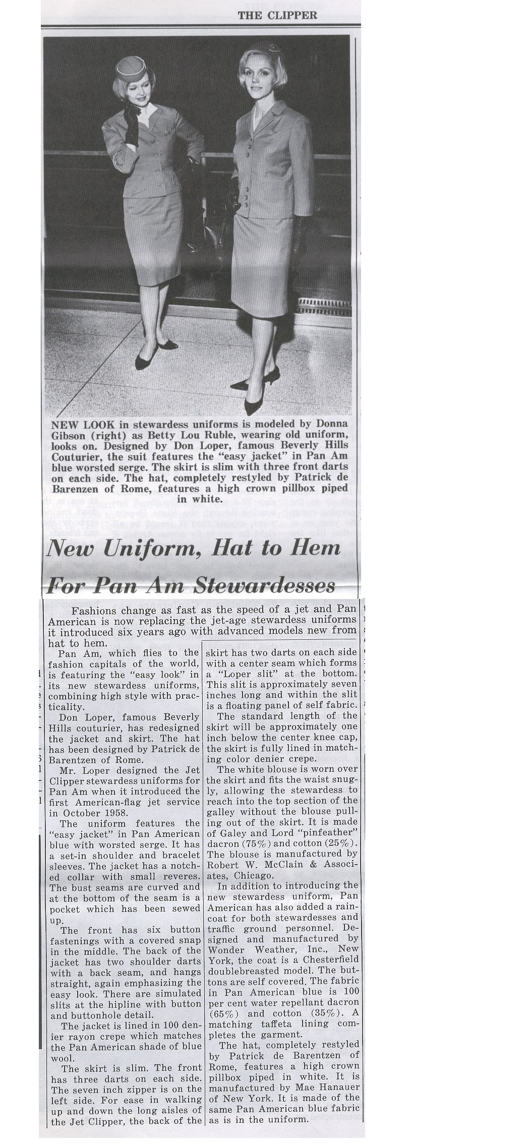 1965, March,  Article on new Flight Attendant uniforms.